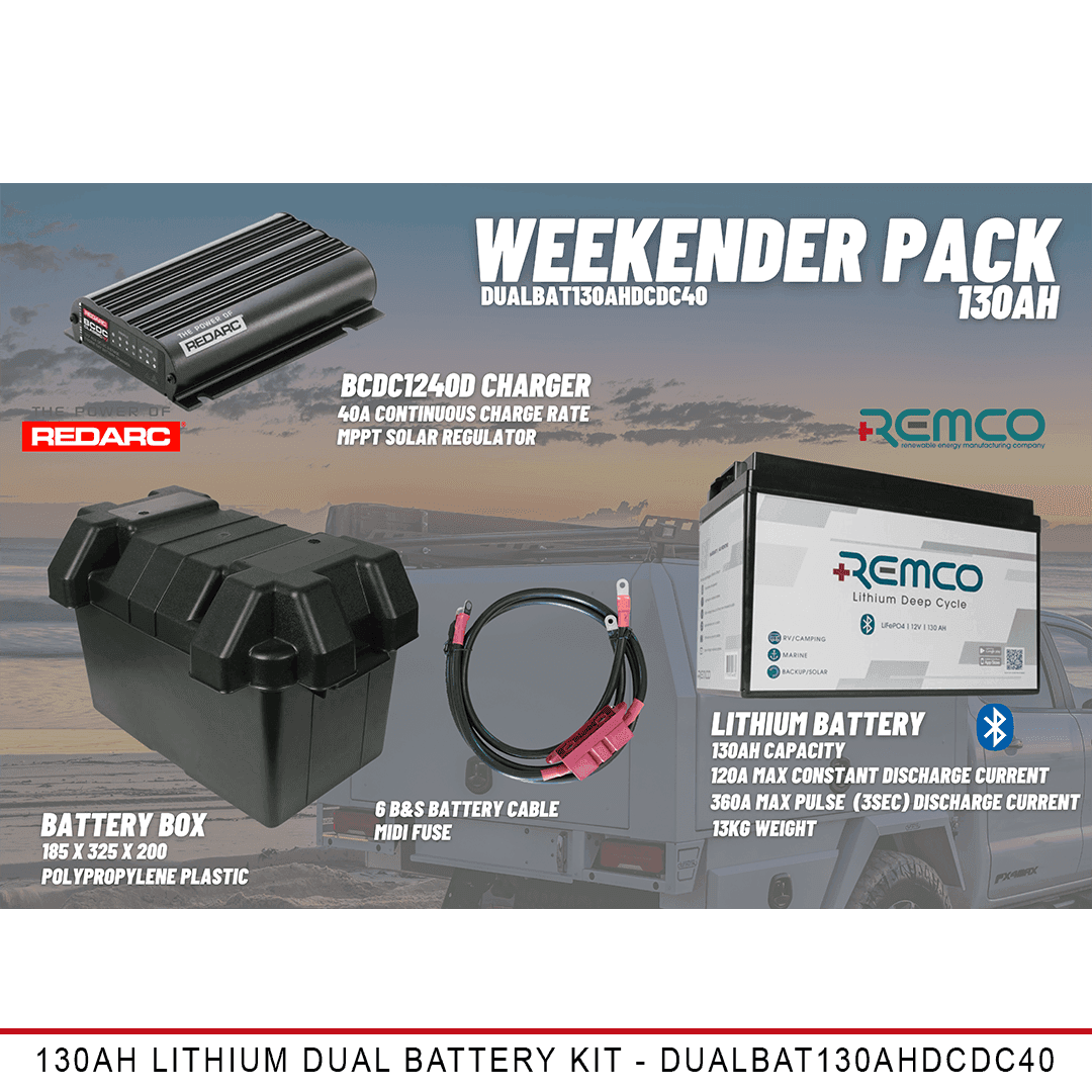 Weekender Pack - 130AH Lithium Dual Battery Kit - Australian-made Duratray tray body
